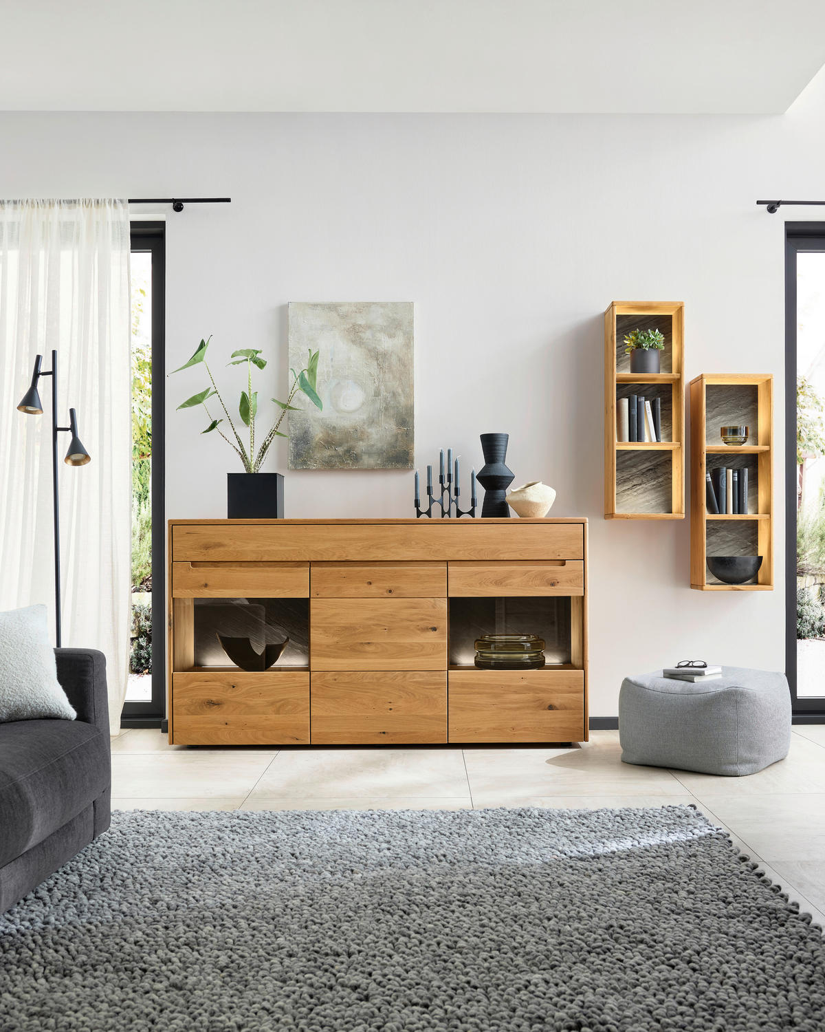 SIDEBOARD Eichefarben  184,4/101/47,1 cm  - Eichefarben, Natur, Glas/Holz (184,4/101/47,1cm) - Valdera