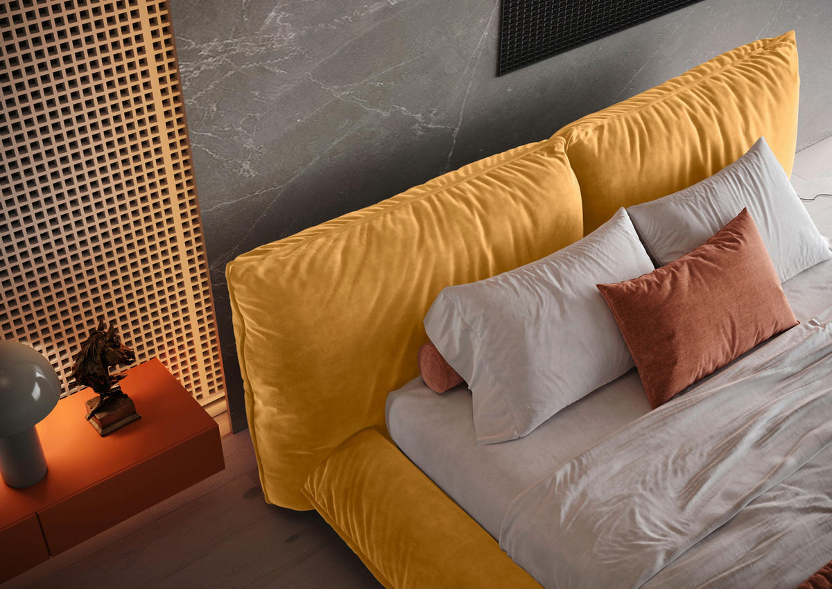 POLSTERBETT 160/200 cm,  in Gelb,  - Gelb/Schwarz, Design, Textil/Metall (160/200cm) - Belluti