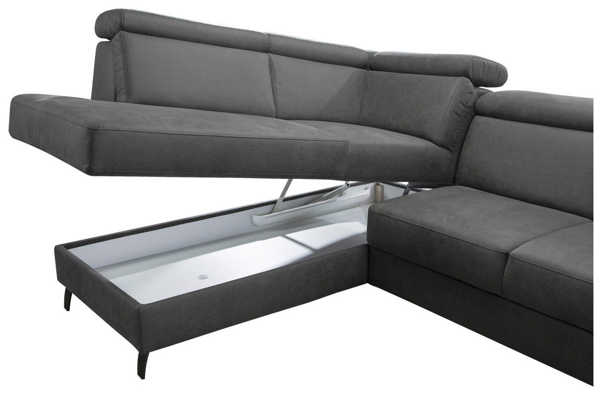 WOHNLANDSCHAFT in Mikrofaser Anthrazit  - Anthrazit/Schwarz, Konventionell, Textil/Metall (193/317/165cm) - Sit & More