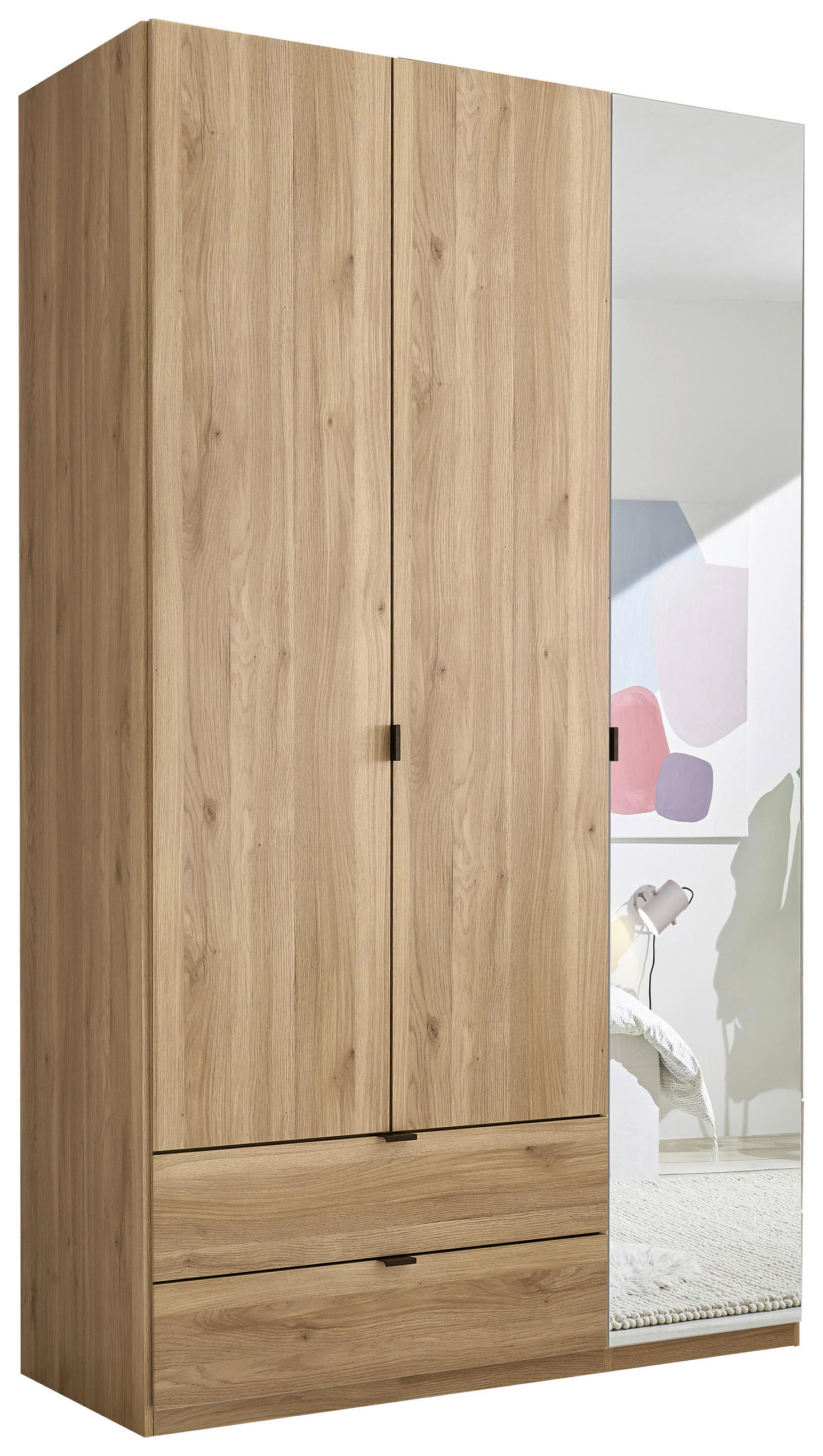 DREHTÜRENSCHRANK 135,4/225,5/57 cm 3-türig Eichefarben  - Eichefarben/Schwarz, MODERN, Glas/Holzwerkstoff (135,4/225,5/57cm) - Xora