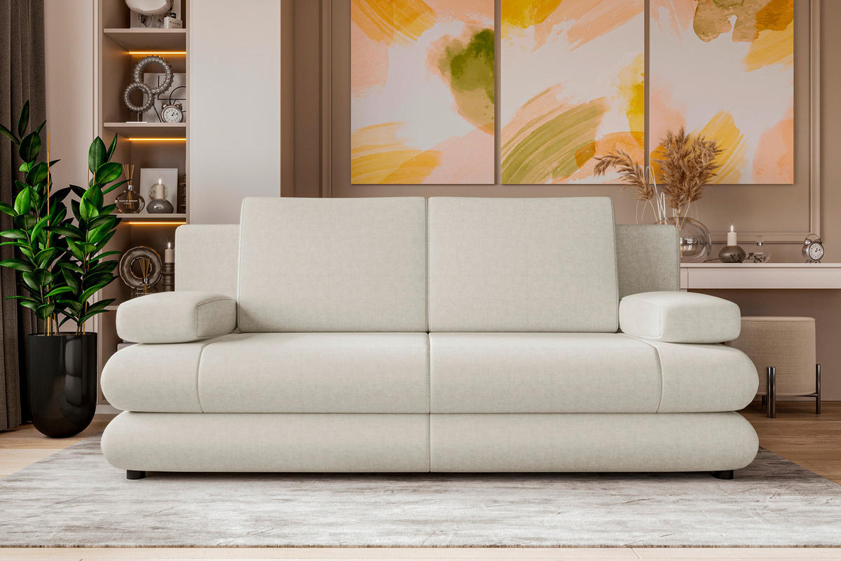 SCHLAFSOFA  mit Liegefunktion, Rücken echt Mikrofaser Creme  - Creme/Schwarz, KONVENTIONELL, Kunststoff/Textil (212/93/90cm) - Carryhome