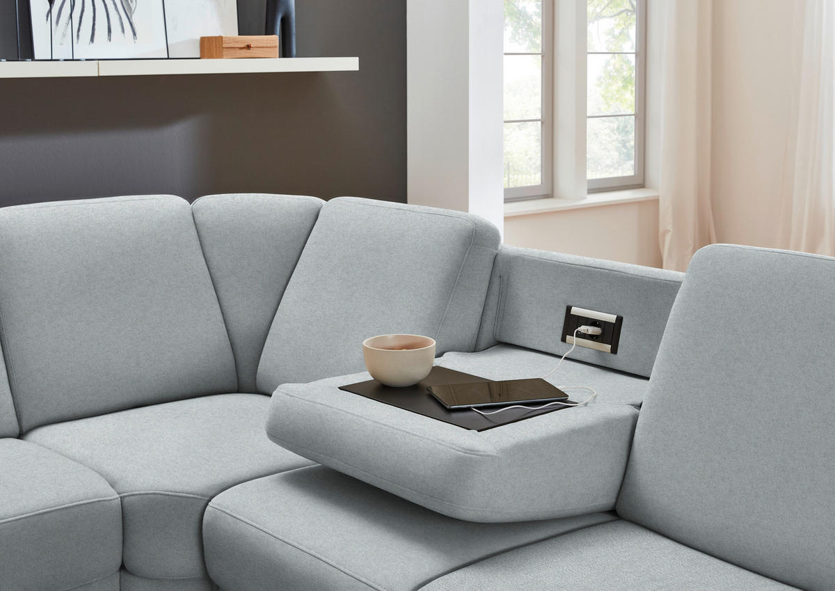 ECKSOFA Flachgewebe Grau  - Schwarz/Grau, Konventionell, Textil/Metall (269/287cm) - Beldomo System