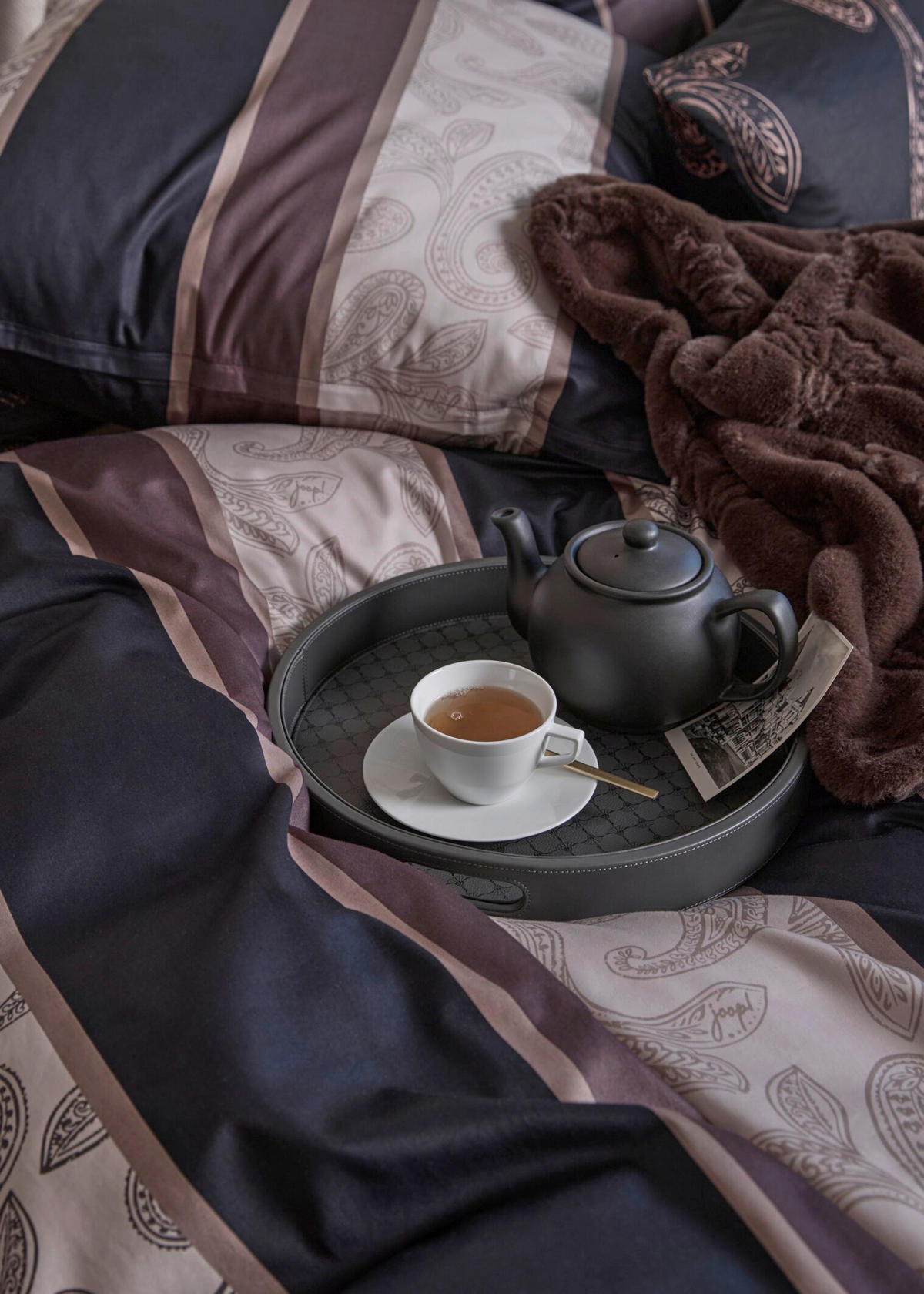 BETTWÄSCHESET Makosatin 160/210 cm  50 cm/70 cm  - Schwarz, Design, Textil (160/210cm) - Joop!