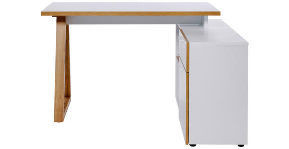 ECKSCHREIBTISCH 120-130/55-95/76,2 cm in Weiß, Eichefarben - Eichefarben/Weiß, MODERN, Holzwerkstoff/Metall (120-130/55-95/76,2cm) - Novel