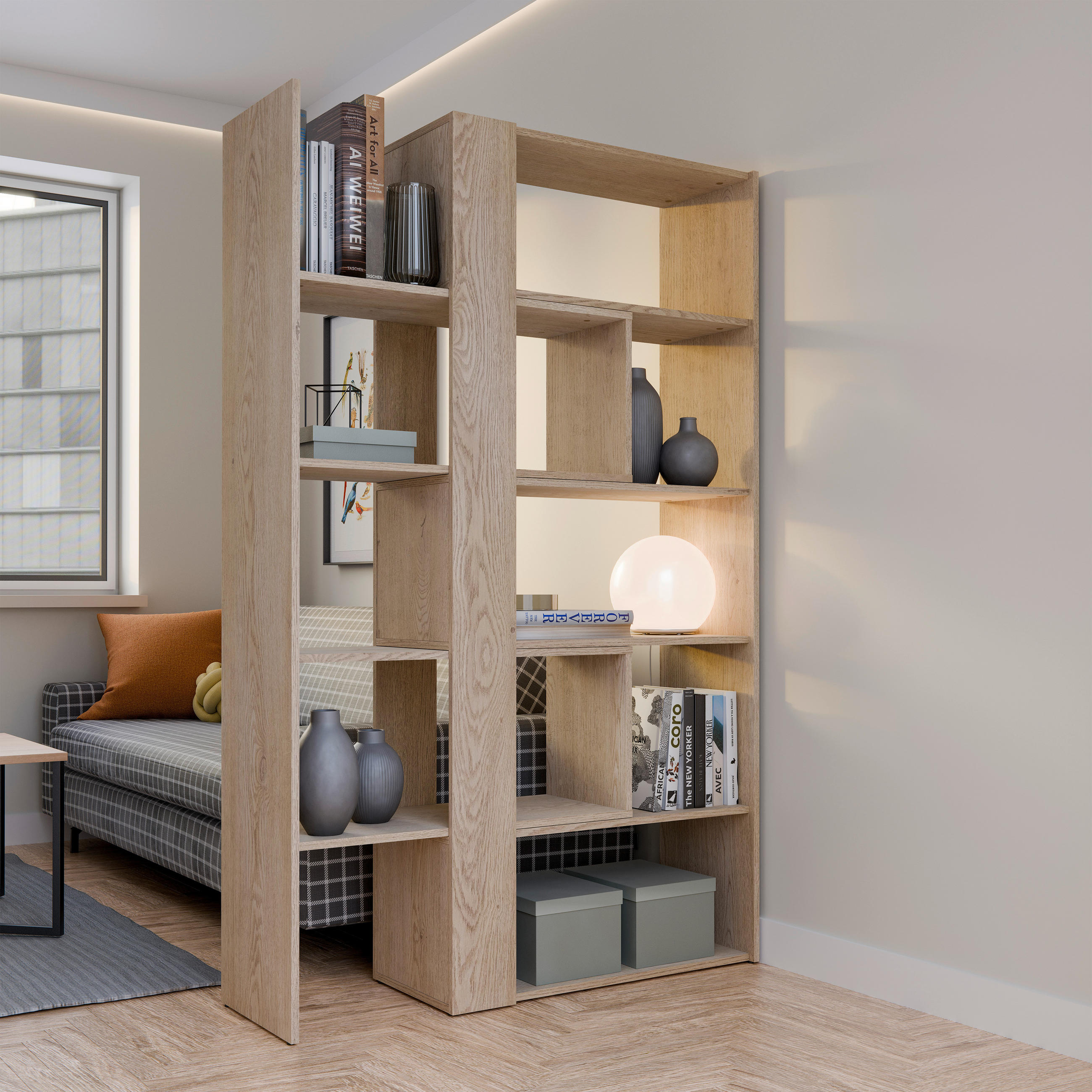 REGÁL, farba duba, 82-146/180/35 cm - farba duba, Modern, kompozitné drevo/plast (82-146/180/35cm)