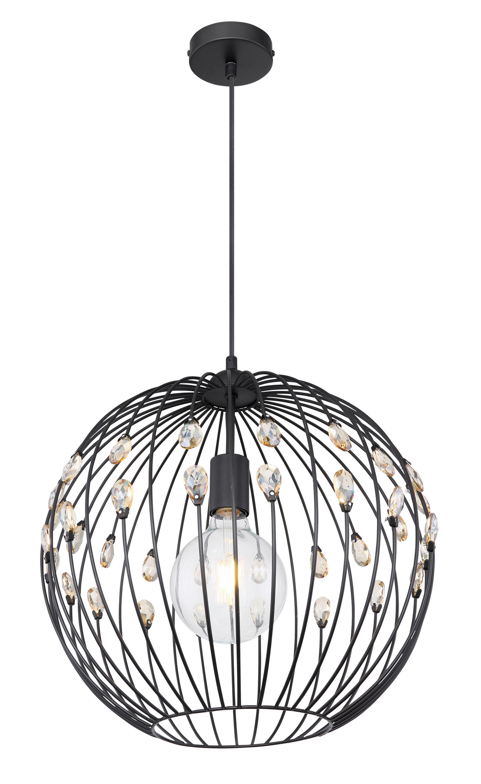 HÄNGELEUCHTE 40/120 cm   - Schwarz, Basics, Glas/Metall (40/120cm) - Globo