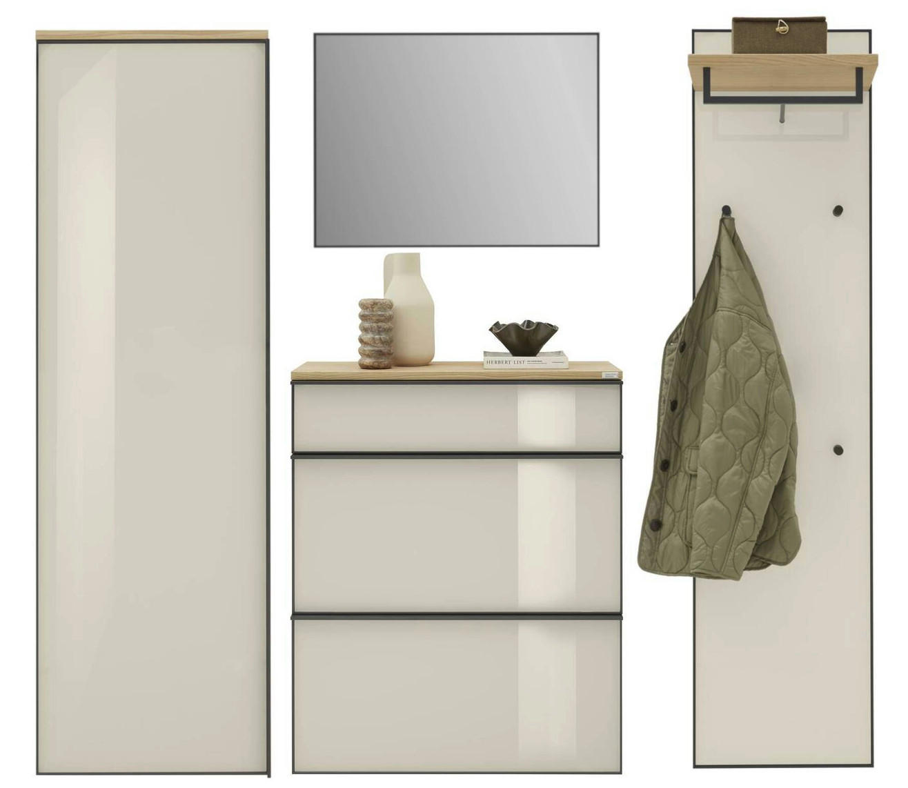 GARDEROBE 4-teilig  in 200/190/37 cm  - Eichefarben/Sahara, Design, Glas/Holz (200/190/37cm) - Dieter Knoll