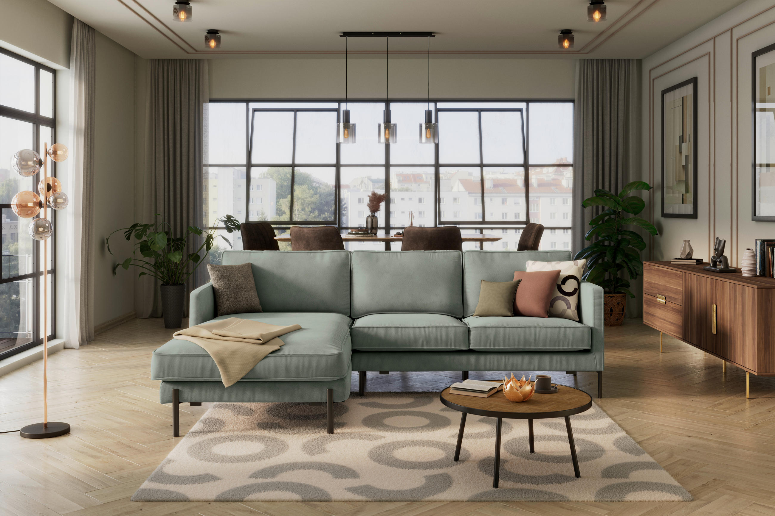 Thumbnail - Livetastic Ecksofa, Türkis, Textil, 3-Sitzer, Ottomane links, L-Form, 232x154 cm, Rücken echt, Armteil links, Wohnzimmer...