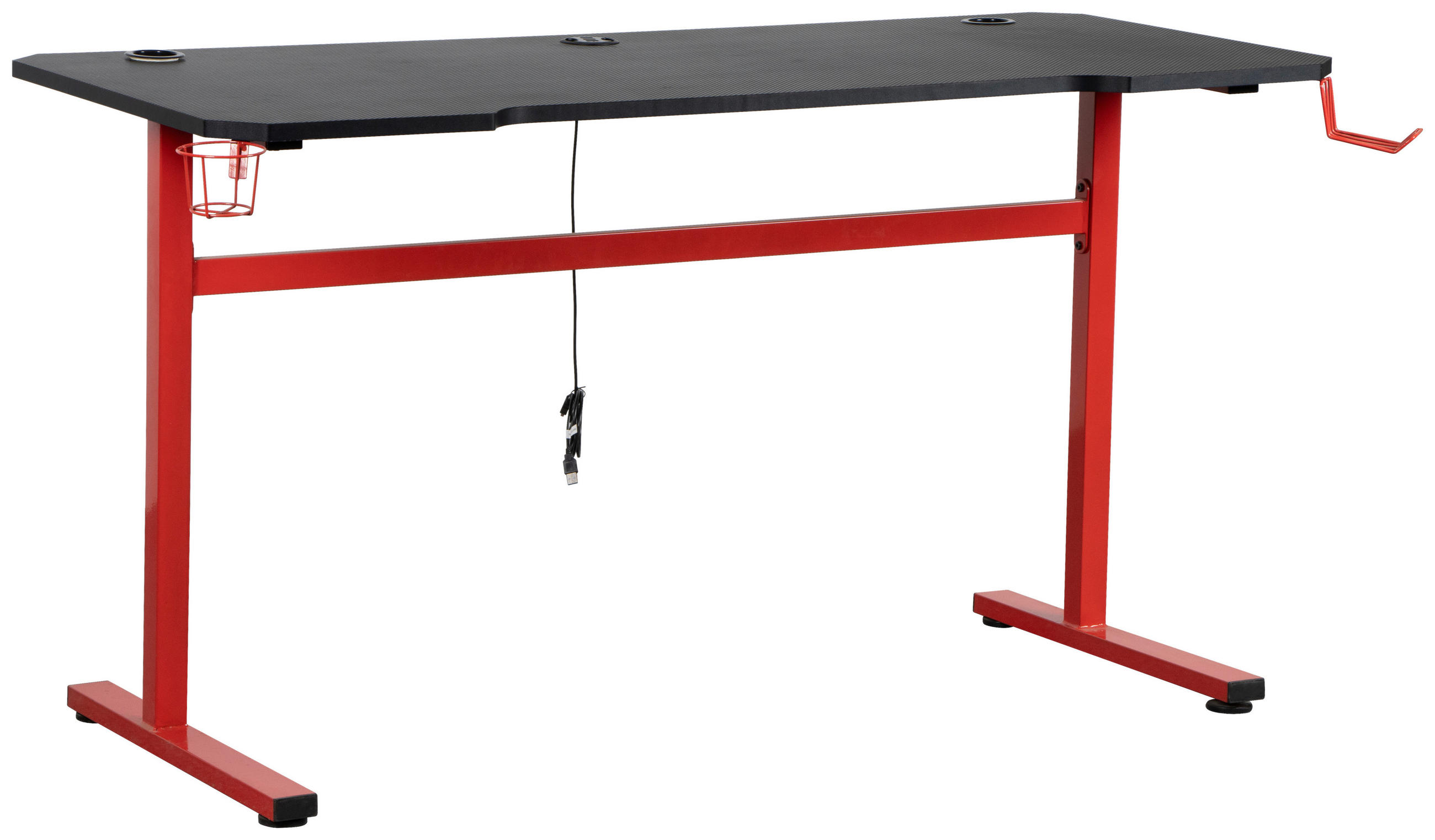 GAMINGTISCH 140/60/75 cm Rot, Schwarz Kabeldurchlass, Getränkehalter, USB-Anschlüsse  - Rot/Schwarz, Design, Holzwerkstoff/Metall (140/60/75cm) - Carryhome