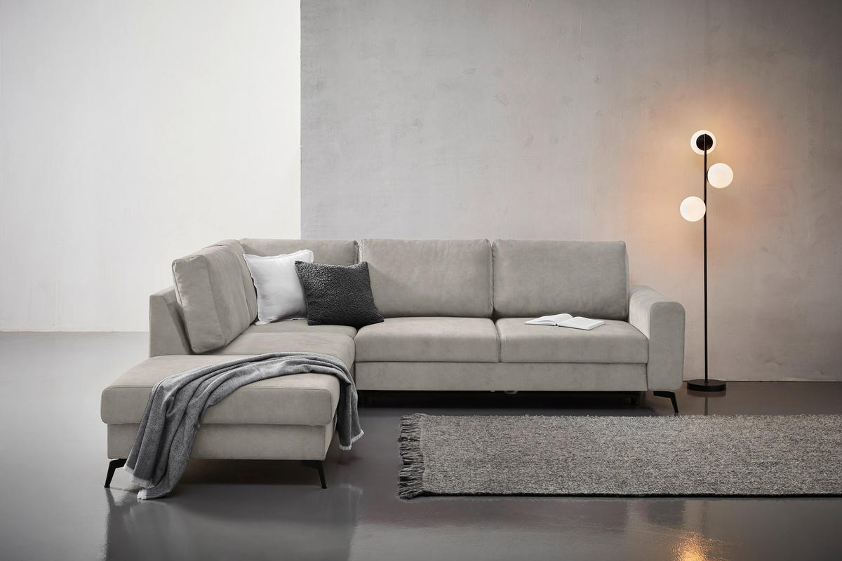 ECKSOFA in Chenille Hellgrau  - Hellgrau/Schwarz, Konventionell, Textil/Metall (257/275cm) - MID.YOU
