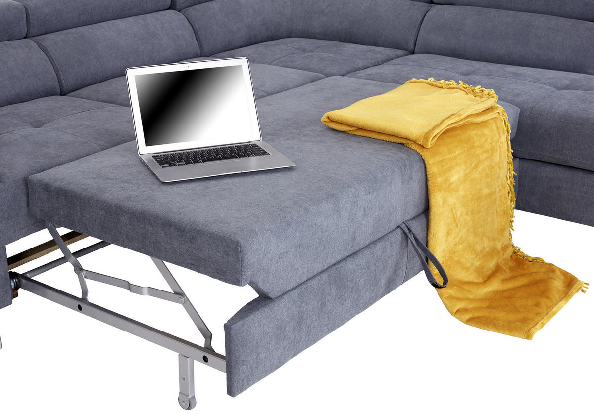 HÖRNSOFFA i dräll blågrå  - blågrå, Modern, metall/textil (270/230cm) - Ondega