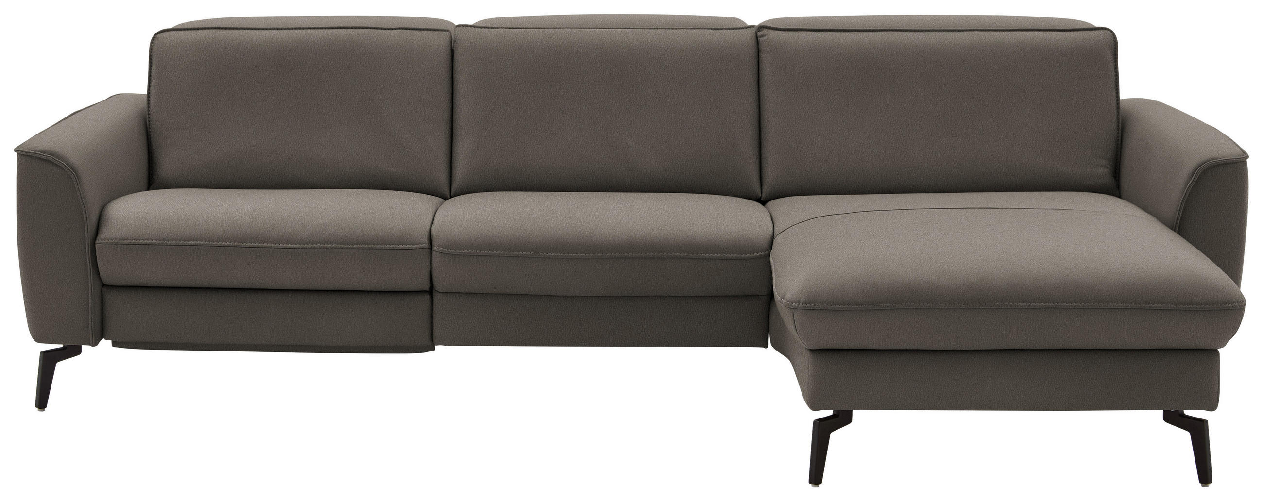 ECKSOFA in Echtleder Grau   - Schwarz/Grau, Natur, Leder/Metall (281/168cm) - Valdera