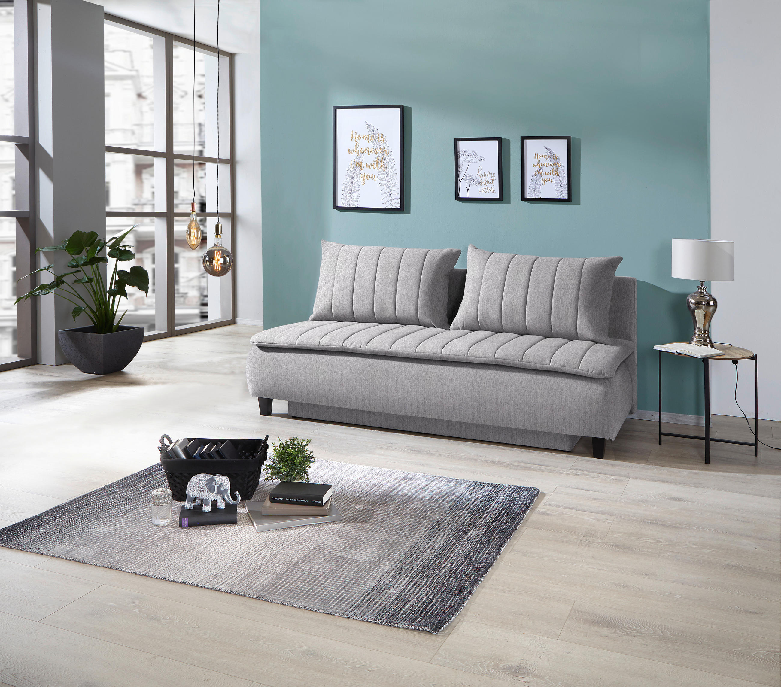 BOXSPRINGSOFA  mit Schlafen auf Sitzhöhe Webstoff Greige  - Greige/Schwarz, MODERN, Holz/Textil (208/102/96cm) - MID.YOU