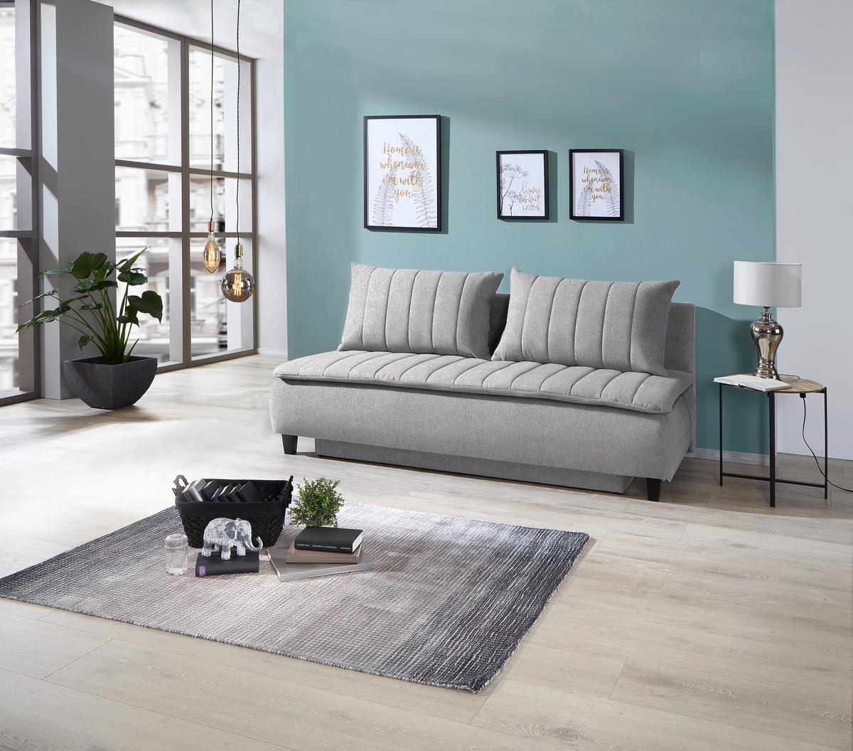 BOXSPRINGSOFA  mit Schlafen auf Sitzhöhe Webstoff Greige  - Greige/Schwarz, MODERN, Holz/Textil (208/102/96cm) - MID.YOU