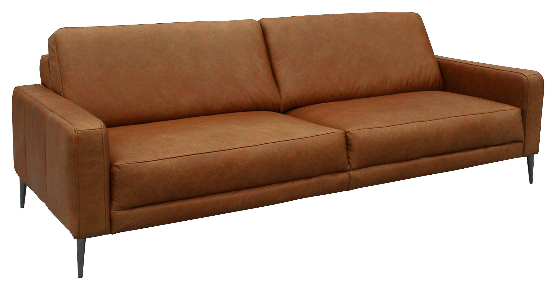 3,5-SITZER in Echtleder Cognac  - Cognac/Schwarzchrom, Design, Leder/Metall (207/85/92cm) - Livetastic