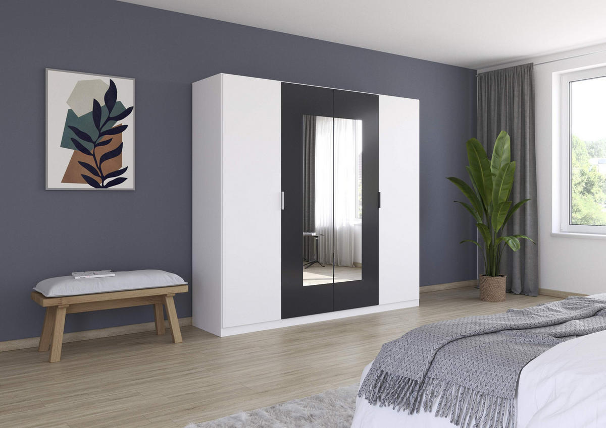 DREHTÜRENSCHRANK in Weiss, Dunkelgrau  - Weiss/Dunkelgrau, Design, Glas/Holzwerkstoff (226/210/54cm) - Boxxx