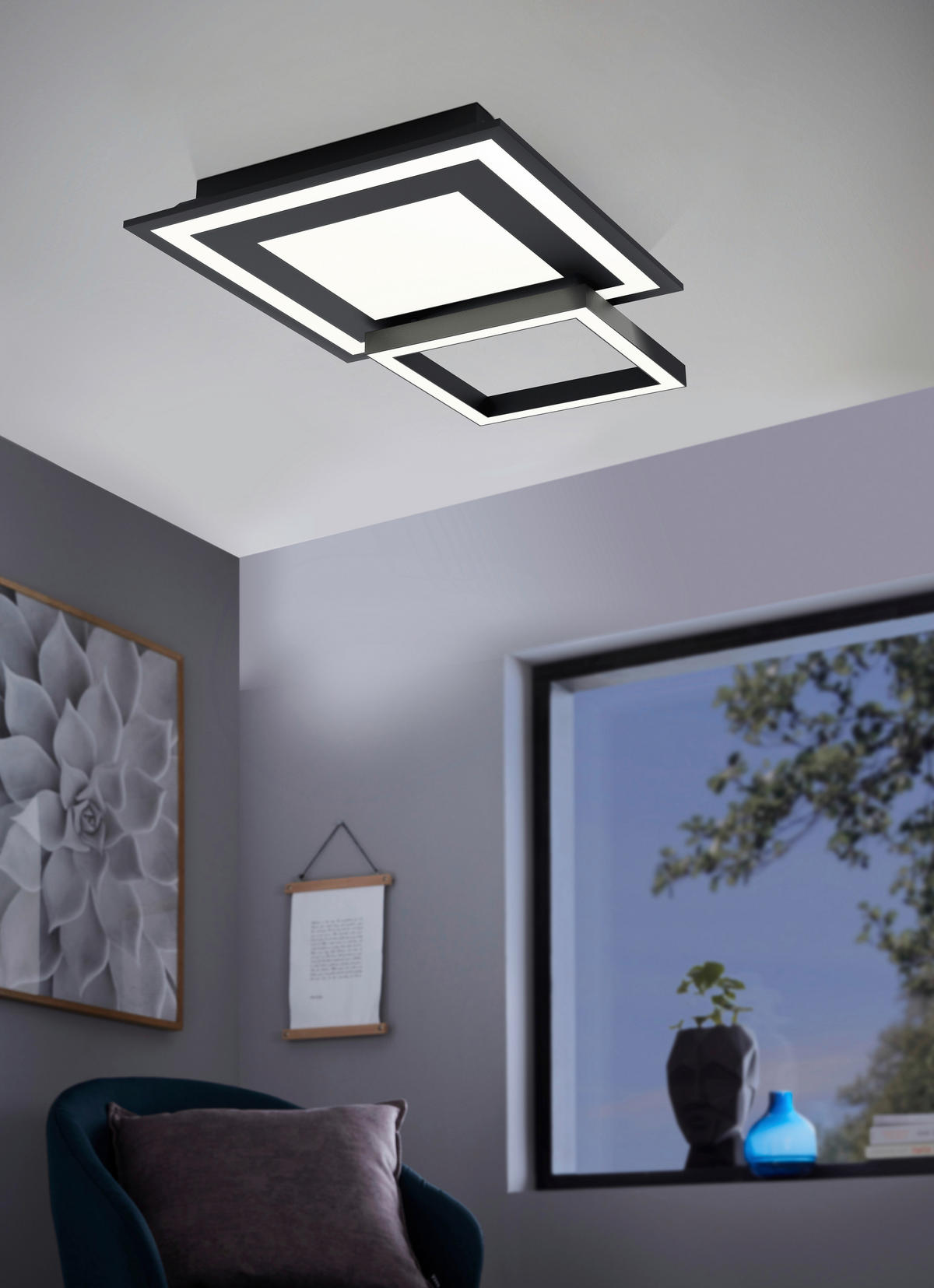 LED-TAKLAMPA Savatarila 2,7 W 45/45/7 cm  - vit/svart, Design, metall/plast (45/45/7cm) - Eglo