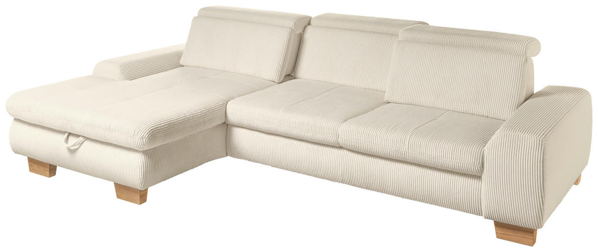 ECKSOFA Creme Cord  - Eiche Bianco/Creme, KONVENTIONELL, Holz/Textil (195/307cm) - SetOne by Musterring