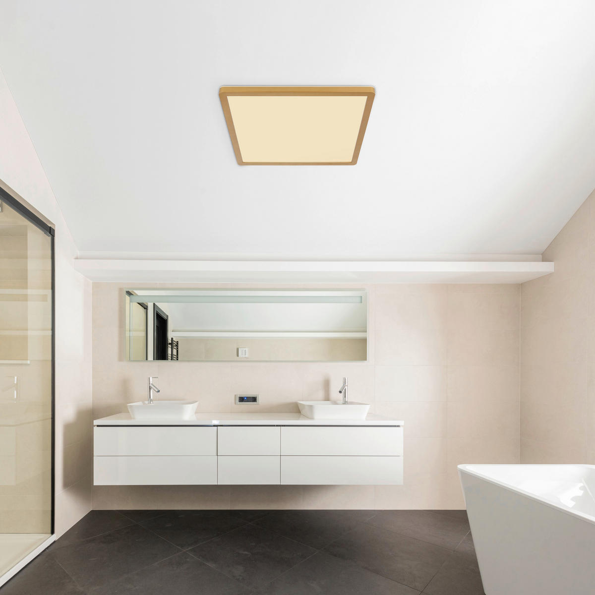 LED-DECKENLEUCHTE 24 W    42/42/25 cm  - Weiss/Messingfarben, Konventionell, Kunststoff (42/42/25cm) - Globo