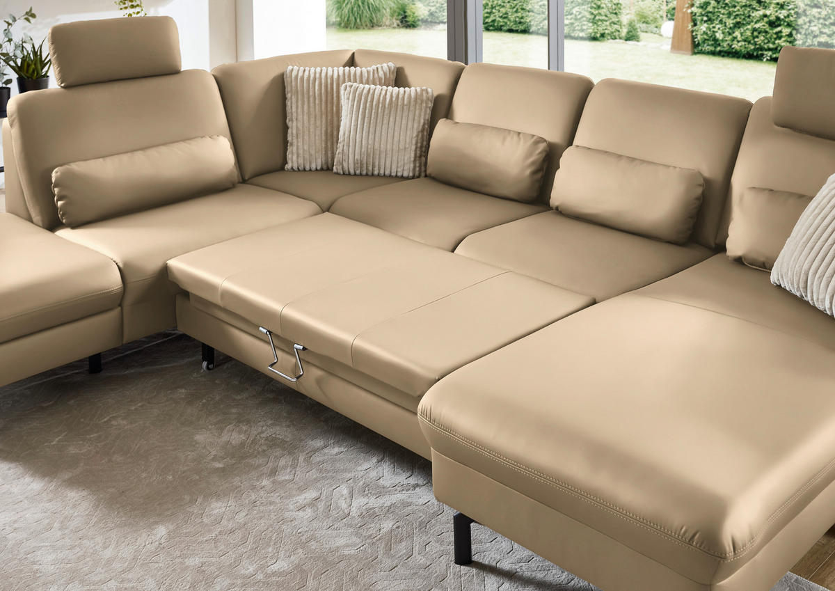 WOHNLANDSCHAFT Beldomo premium in Echtleder Beige  - Beige/Schwarz, KONVENTIONELL, Leder/Metall (224/306/168cm) - Beldomo Premium