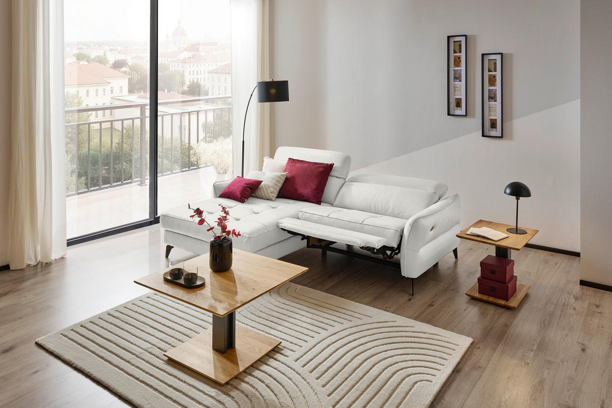 ECKSOFA  in Echtleder Creme  175/246 cm  - Creme/Schwarz, Design, Leder/Metall (175/246cm) - Celina Home