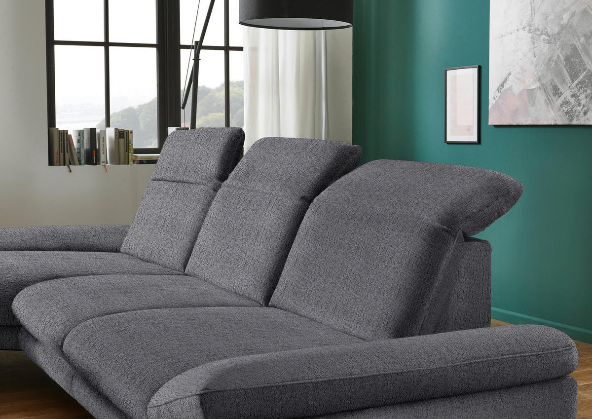 ECKSOFA in Chenille Anthrazit  - Anthrazit/Schwarz, Design, Textil/Metall (188/319cm) - Beldomo System