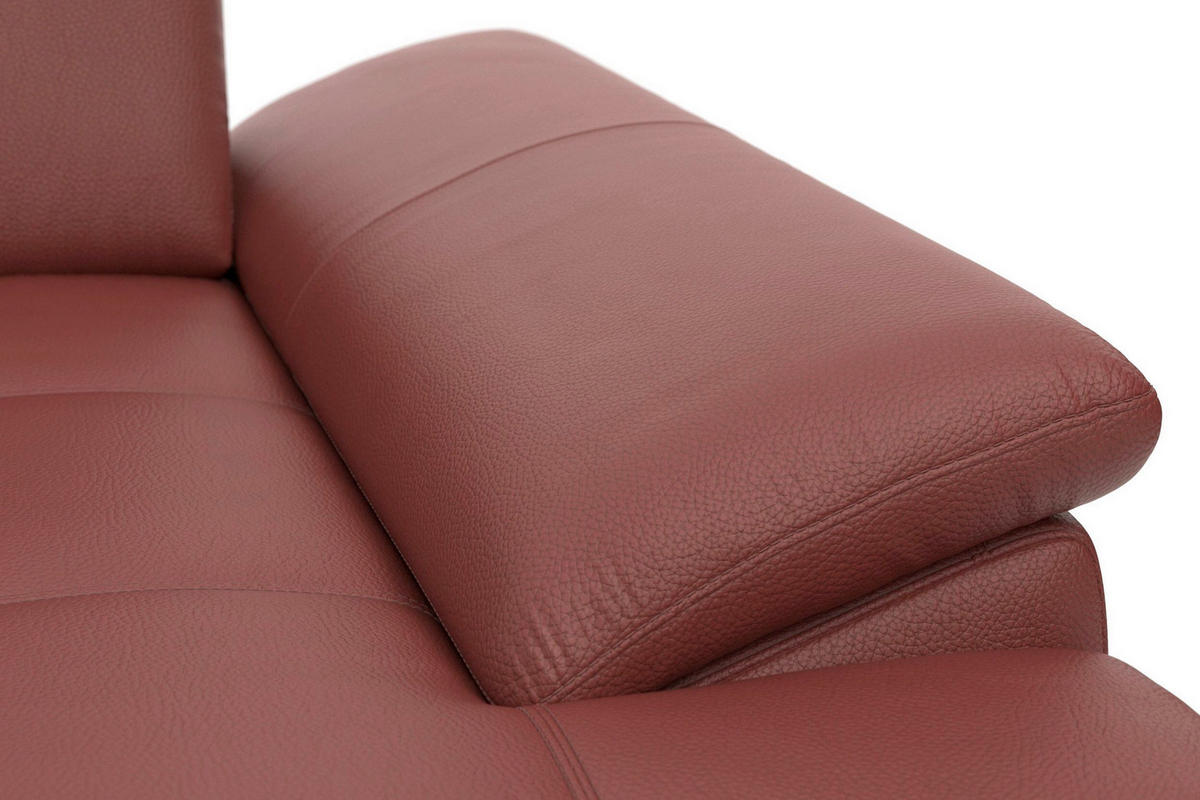 ECKSOFA COSTELLO E Rotbraun Echtleder Nierenkissen, Armteilverstellung, Sitztiefenverstellung  - Rotbraun/Schwarz, Basics, Leder/Textil (301/176cm) - Sit & More