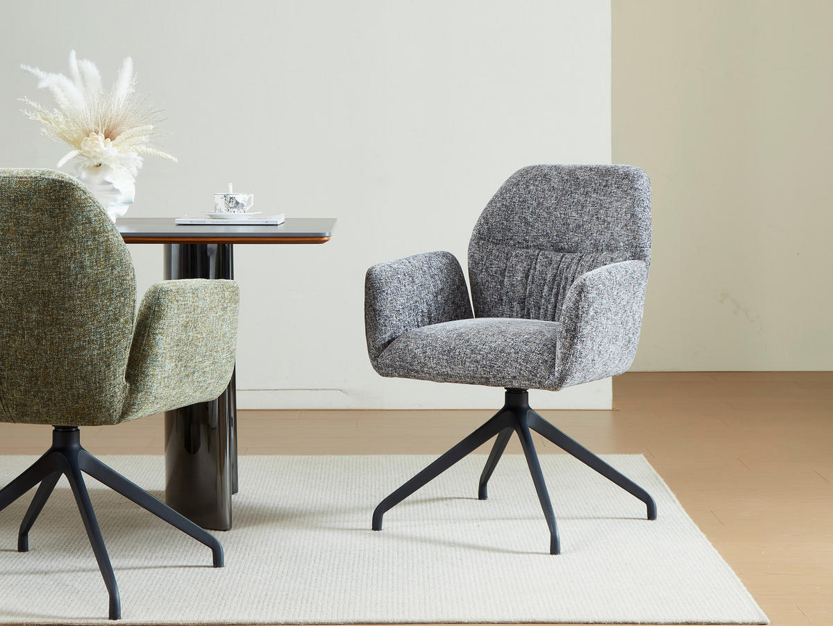 ARMLEHNSTUHL  Sitzfläche 360° drehbar, automatische Rückholfunktion Leinenoptik  - Schwarz/Grau, Design, Textil/Metall (62/89/63cm) - Dieter Knoll