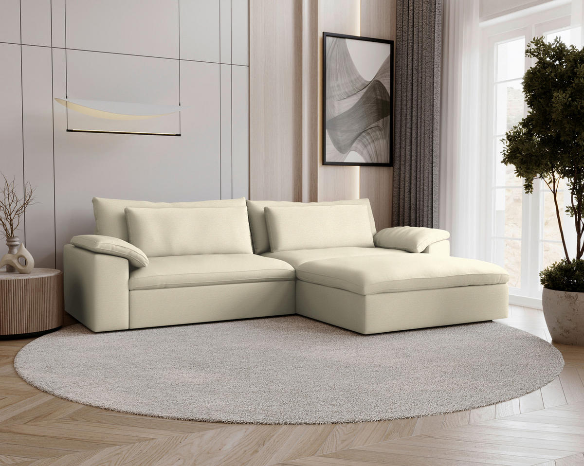 ECKSOFA  Chenille Naturfarben  - Schwarz/Naturfarben, Modern, Kunststoff/Textil (306/198cm) - Carryhome
