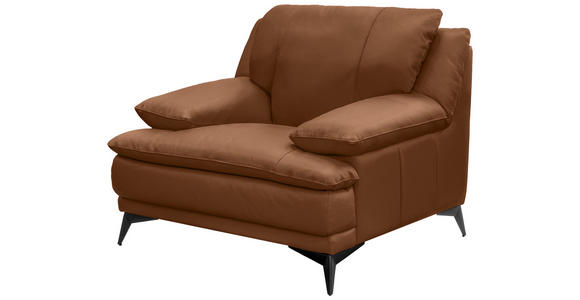 SESSEL in Echtleder Cognac  - Cognac/Schwarz, Design, Leder/Metall (115/92/98cm) - Novel