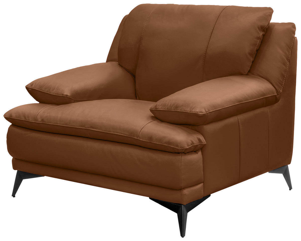 SESSEL in Echtleder Cognac  - Cognac/Schwarz, Design, Leder/Metall (115/92/98cm) - Novel