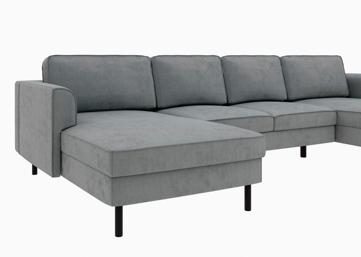 WOHNLANDSCHAFT Dunkelgrau Cord  - Dunkelgrau/Schwarz, MODERN, Textil/Metall (161/306/161cm) - Trendmanufaktur