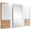 SCHWEBETÜRENSCHRANK  in Weiß, Eichefarben, Silberfarben  - Chromfarben/Eichefarben, MODERN, Glas/Holzwerkstoff (300/216/65cm) - MID.YOU