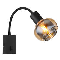 WANDLEUCHTE 10,5/35,5/46,5 cm   - Schwarz, Basics, Glas/Kunststoff (10,5/35,5/46,5cm) - Globo