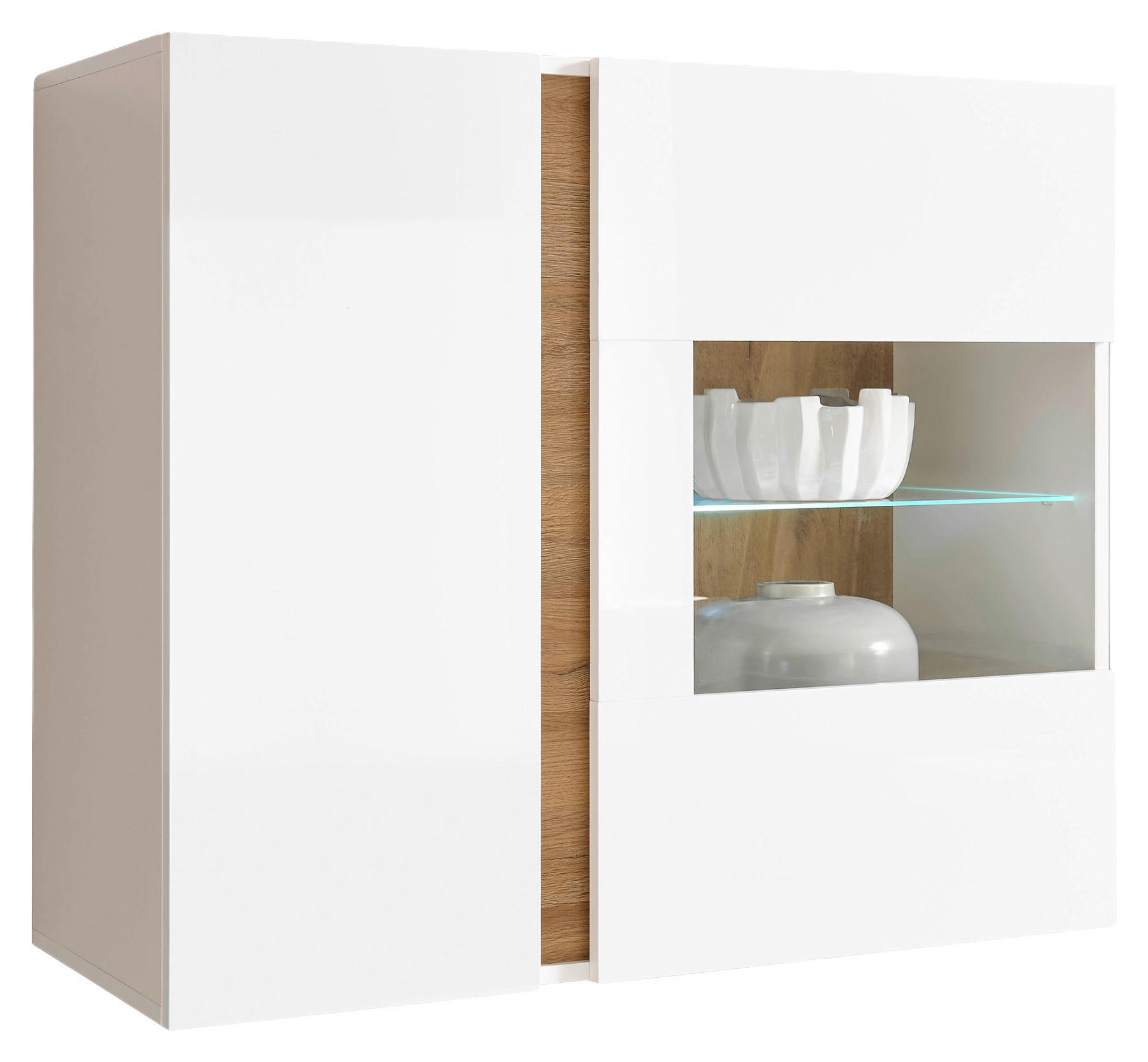 HÄNGEVITRINE in Weiß, Eichefarben  - Eichefarben/Weiß, Design, Glas/Holzwerkstoff (97/83/40cm) - MID.YOU