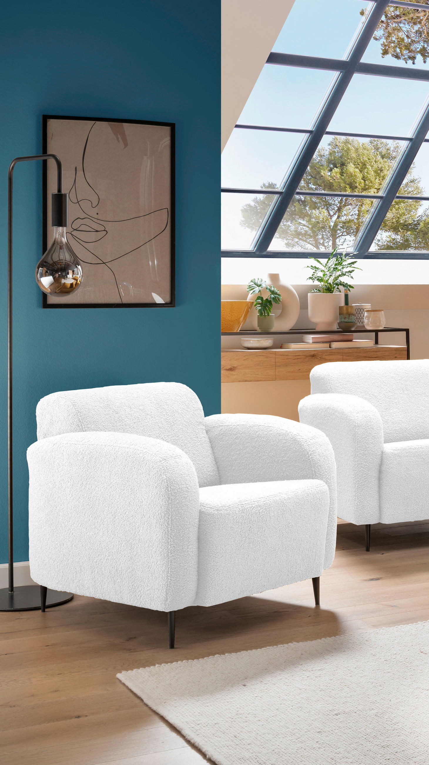 SESSEL in Teddystoff Weiss - Weiss/Schwarz, Modern, Textil/Metall (85/76/90cm) - Livetastic