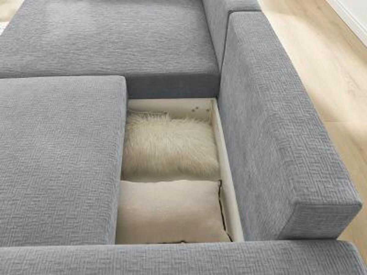 ECKSOFA Ottomane links  ATILLA Dunkelgrau Struktur  - Dunkelgrau/Schwarz, MODERN, Kunststoff/Textil (149/244cm)