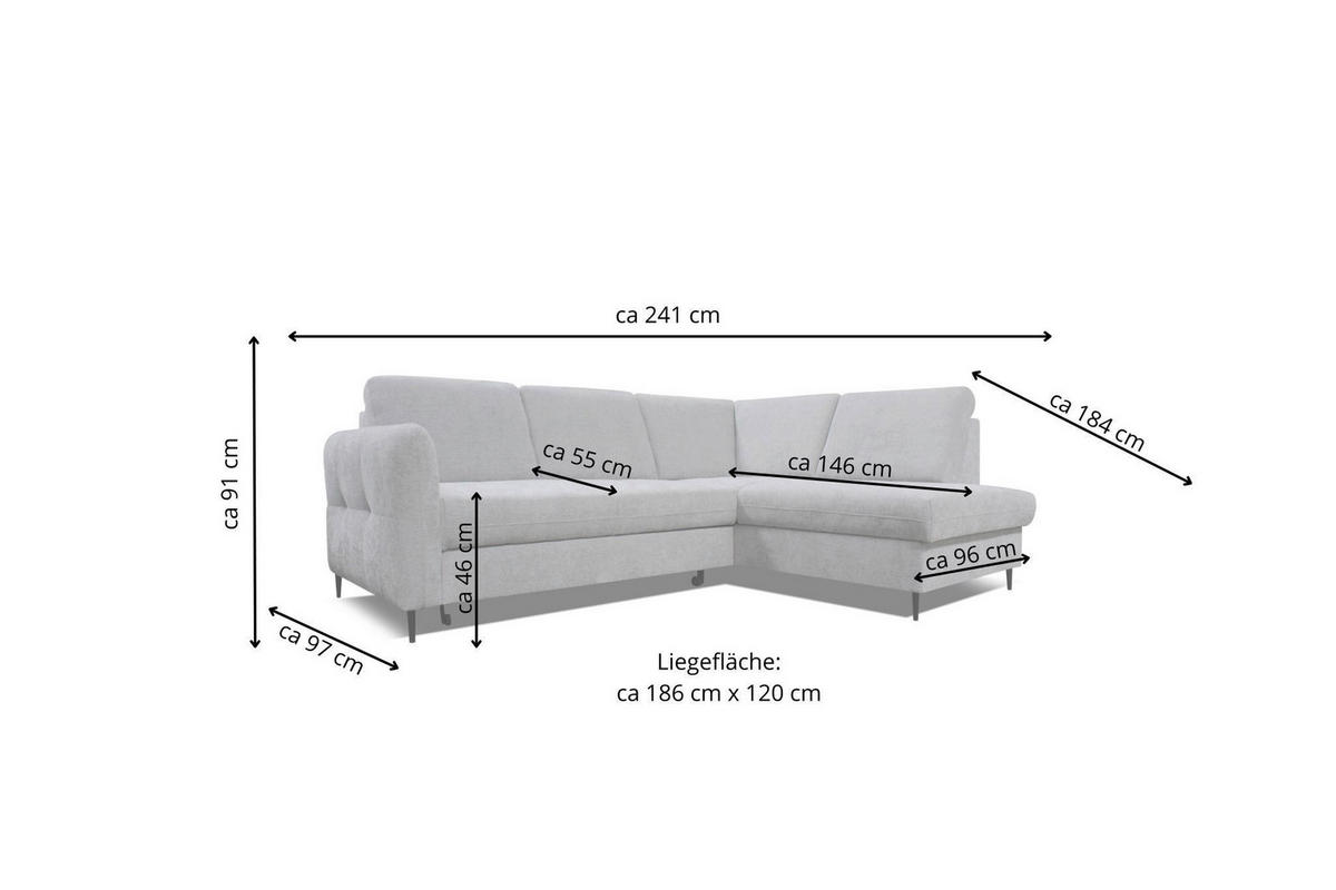 SAROKKANAPÉ textil szürke  - fekete/szürke, Modern, textil/fa (184/241cm) - Hom`in