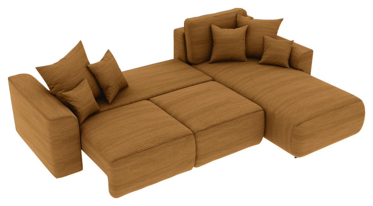 ECKSOFA in Cord Rostfarben  - Chromfarben/Rostfarben, Konventionell, Kunststoff/Textil (293/195cm) - MID.YOU