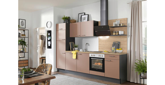 KÜCHENBLOCK 290 cm in Graphitfarben, Eichefarben, Altrosa - Edelstahlfarben/Eichefarben, Design, Holzwerkstoff/Metall (290cm) - Xora