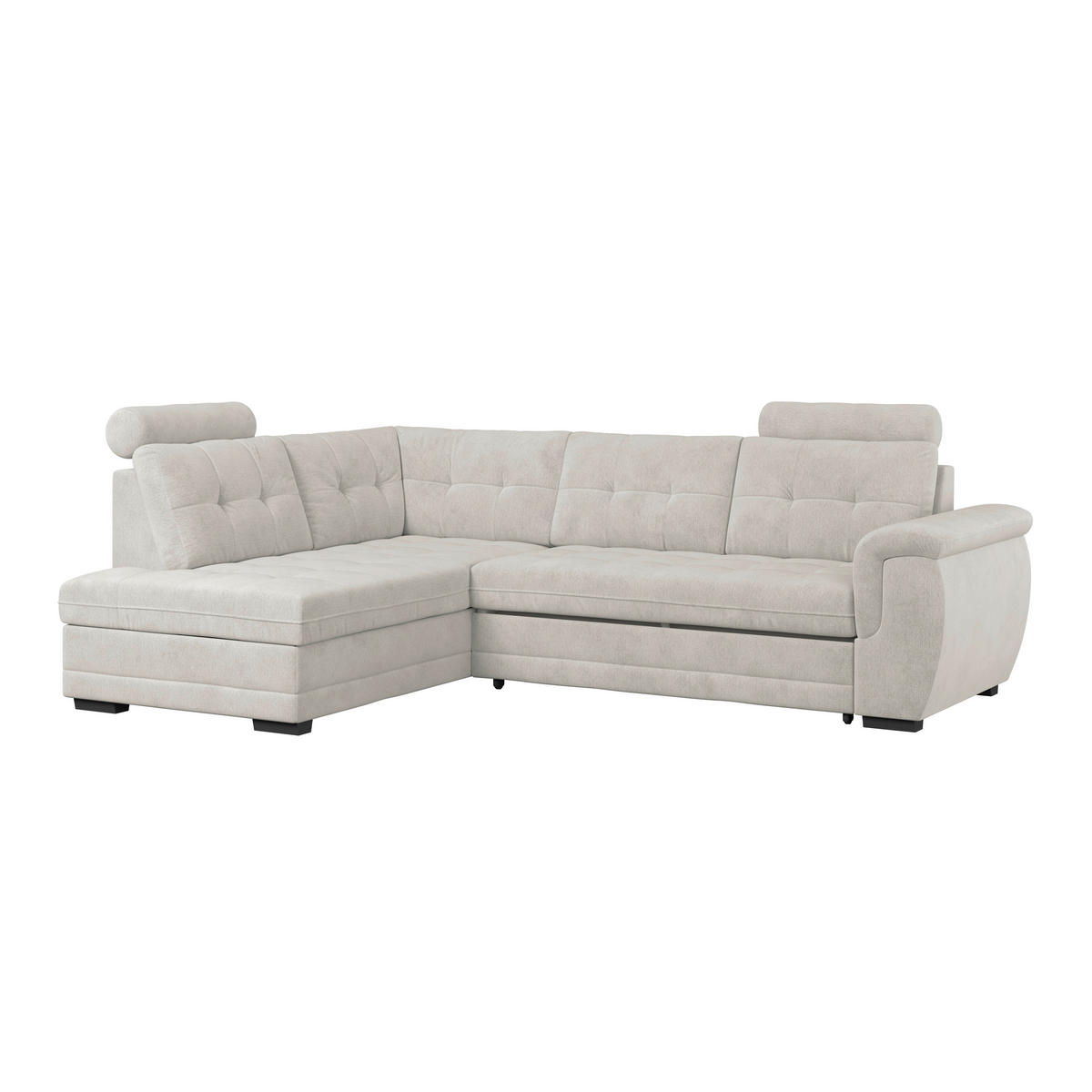ECKSOFA FALCO NEW Beige Mikrofaser, Struktur Bettkasten, Kopfstütze  - Beige/Schwarz, KONVENTIONELL, Kunststoff/Textil (183/251cm) - MID.YOU
