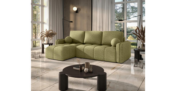 ECKSOFA Hellgrün Flachgewebe Zierkissen, Rückenkissen, Bettkasten, Schlaffunktion, Rücken echt, Liegefläche im Originalstoff  - Schwarz/Hellgrün, MODERN, Kunststoff/Textil (142/240cm) - Carryhome