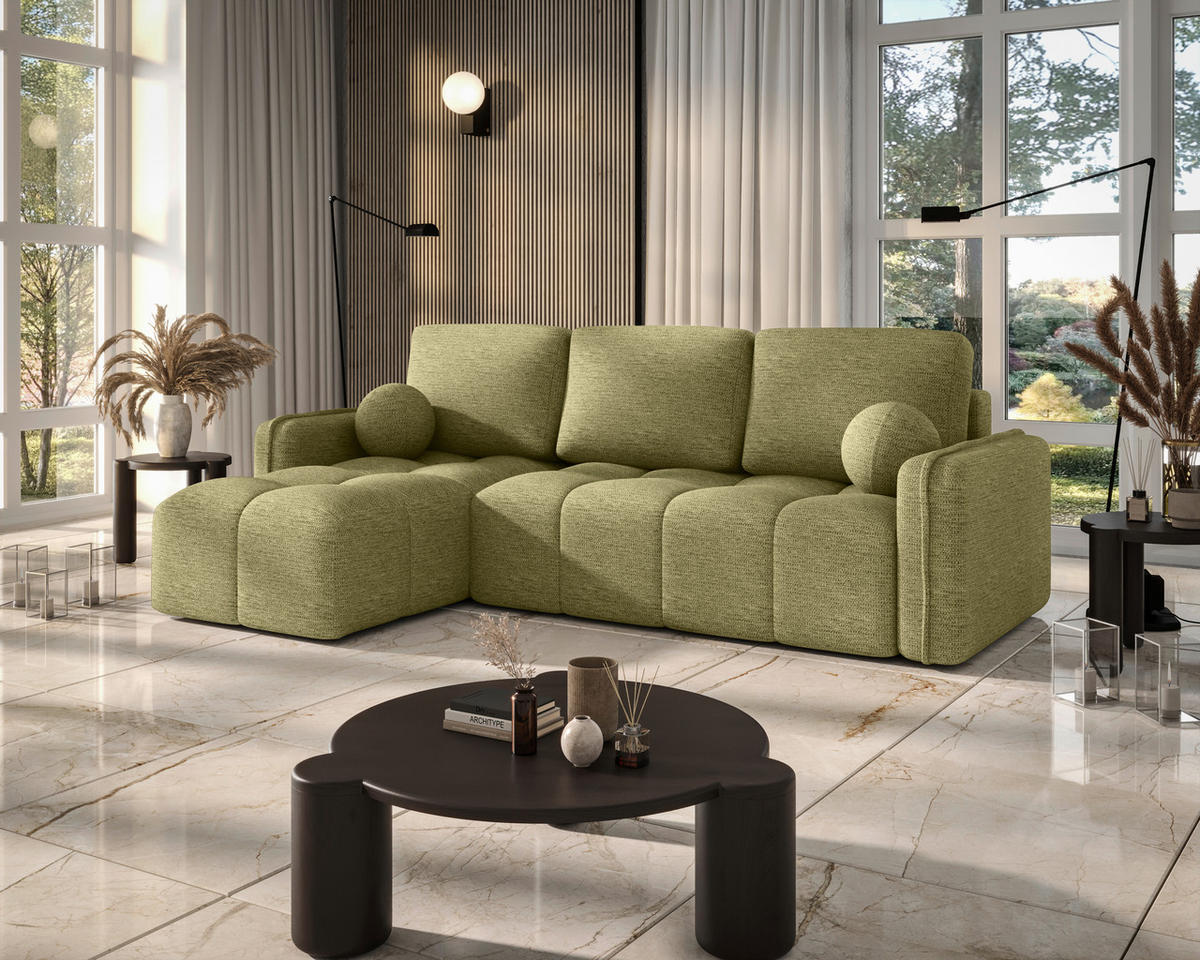 ECKSOFA  in Flachgewebe Hellgrün  - Schwarz/Hellgrün, MODERN, Kunststoff/Textil (142/240cm) - Carryhome