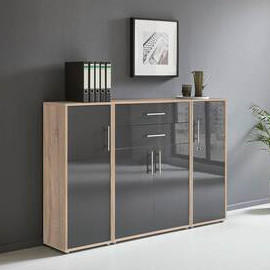 AKTENSCHRANK Sonoma Eiche, Anthrazit Hochglanz  - Anthrazit Hochglanz/Sonoma Eiche, MODERN, Holzwerkstoff (172,6/113,6/33cm) - MID.YOU