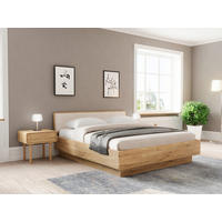 BETT in Creme, Wildeiche  - Wildeiche/Eichefarben, MODERN, Holz/Textil (180/200cm) - MID.YOU