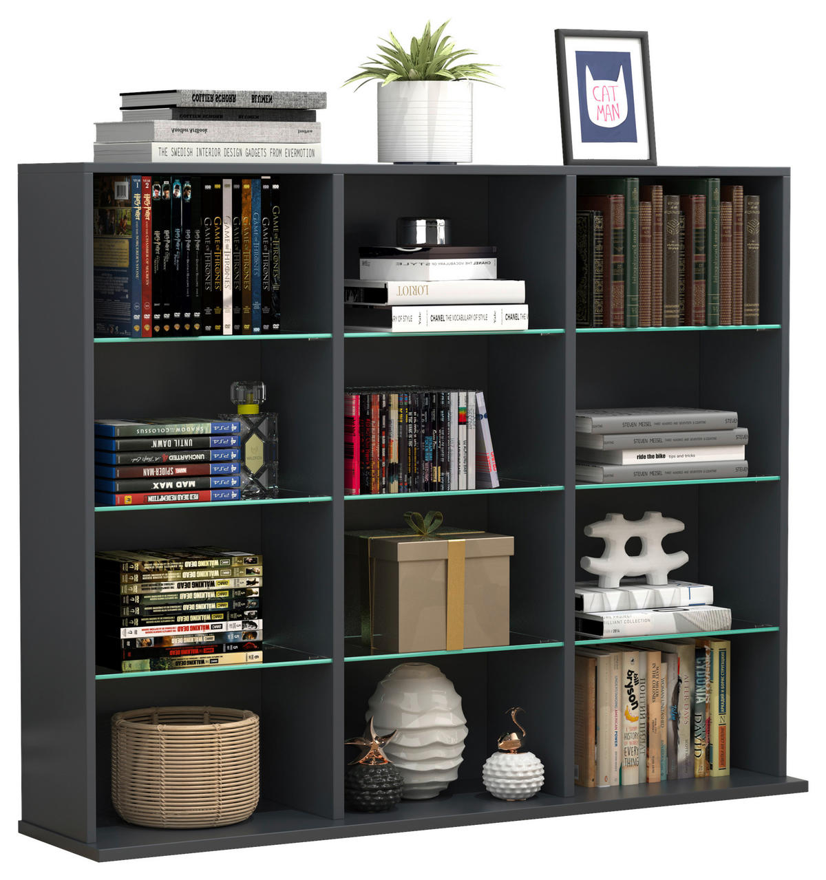 HYLLA i 102/82/23 cm antracit  - antracit, Design, trämaterial/glas (102/82/23cm) - MID.YOU