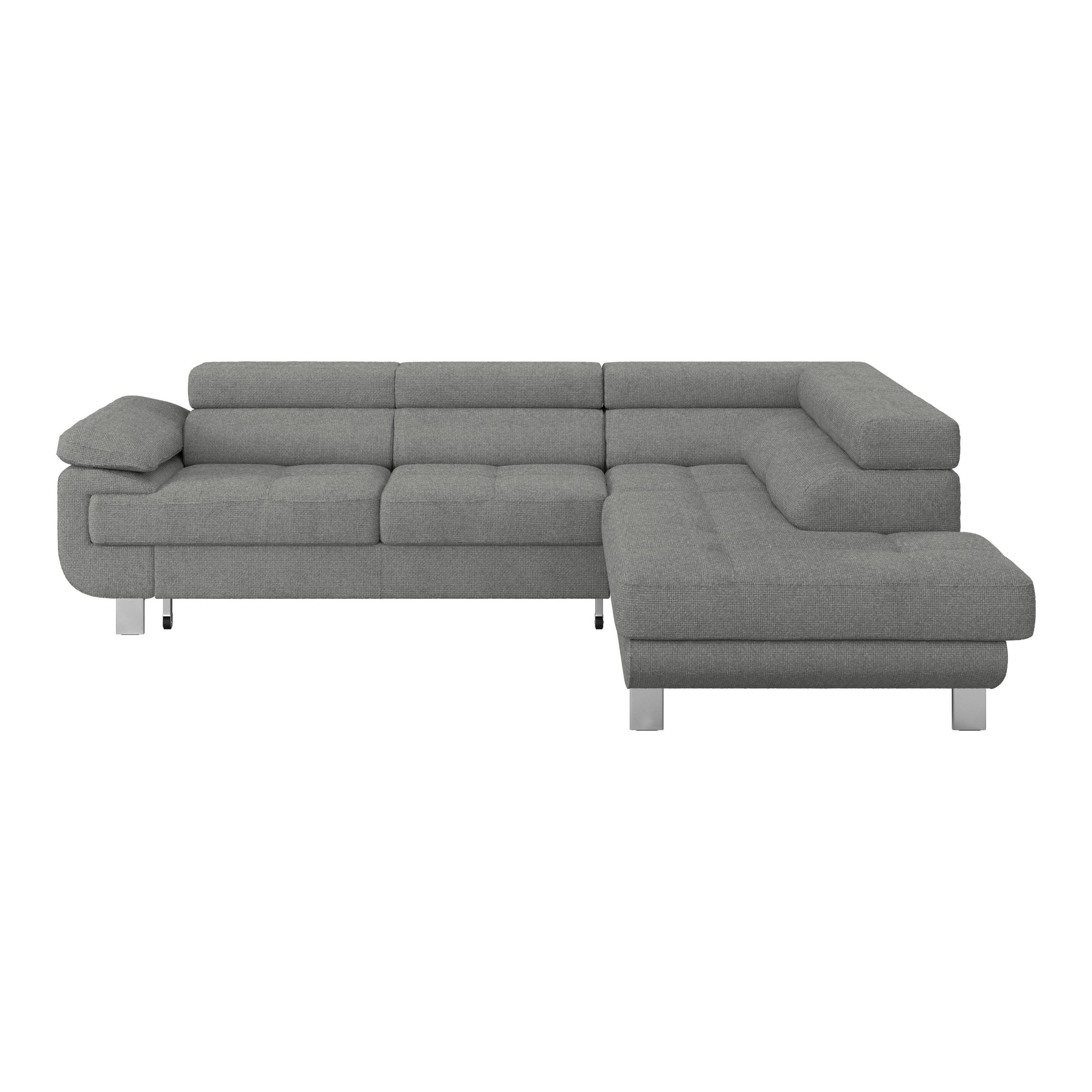 ECKSOFA Dunkelgrau Drell Bettkasten, Schlaffunktion, Rücken echt, Armteilverstellung, Kopfteilverstellung  - Dunkelgrau, MODERN, Textil/Metall (270/230cm) - MID.YOU