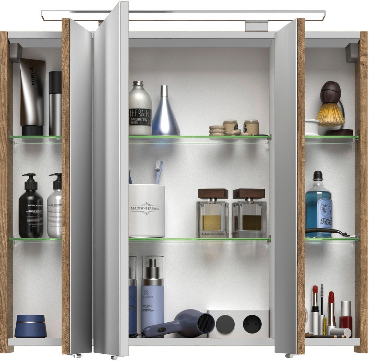 BADEZIMMER 3-teilig  in 84 cm  - Eiche dunkel/Chromfarben, MODERN, Glas/Keramik (84cm) - Sadena