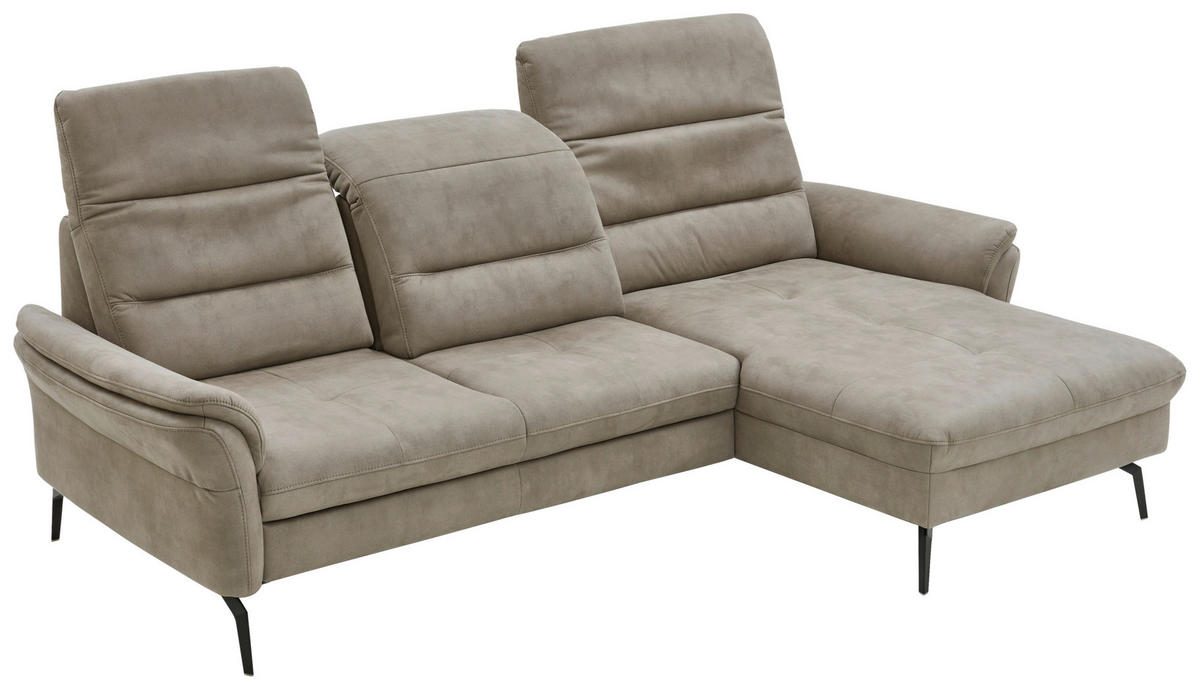 ECKSOFA in Flachgewebe Graubraun  - Graubraun/Schwarz, Konventionell, Textil/Metall (260/181cm) - Beldomo Speed