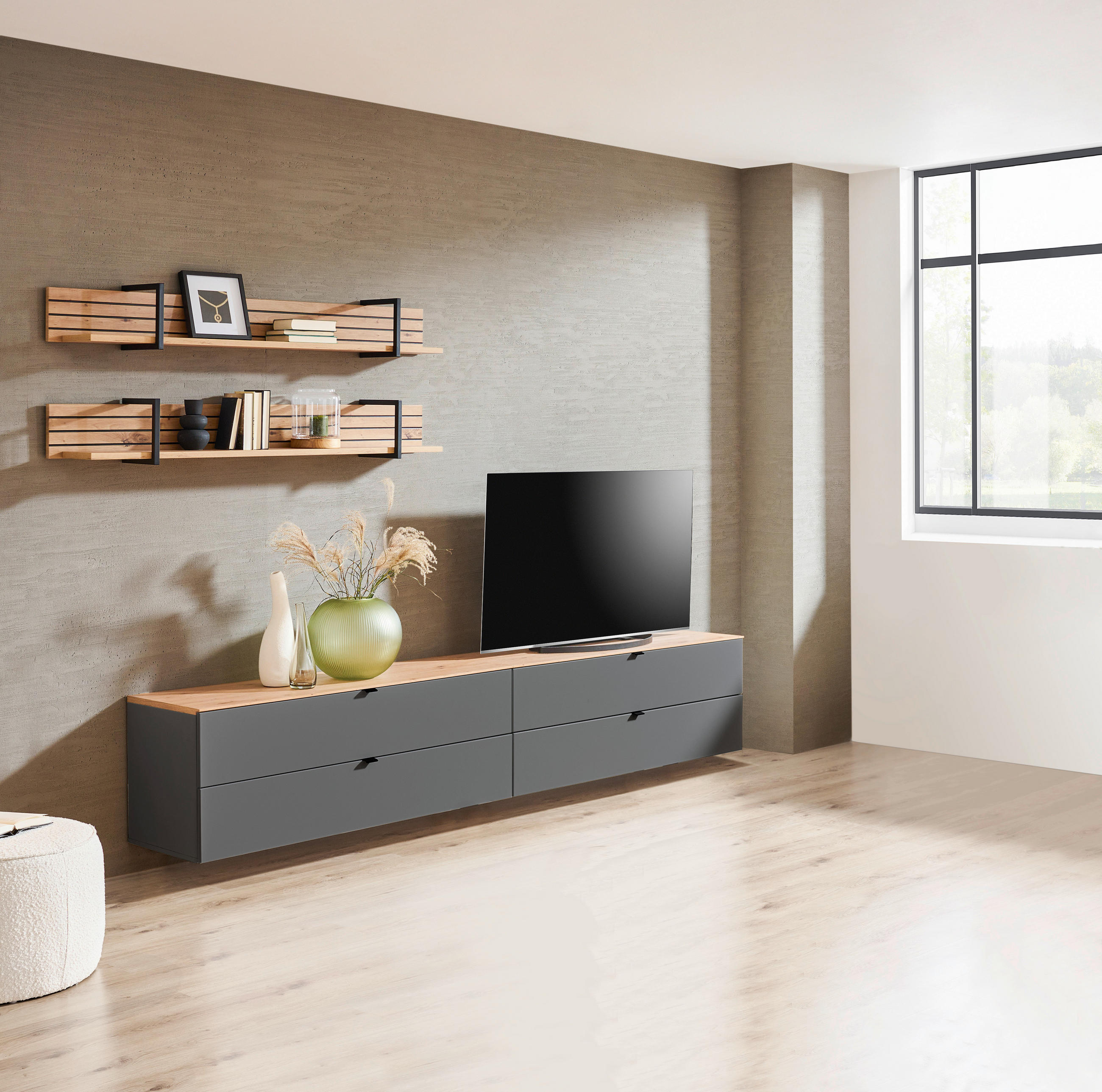 REGALNI ELEMENT 280/174/44 cm barve grafita, hrast artisan - črna/barve grafita, Moderno, kovina/leseni material (280/174/44cm) - Hom`in